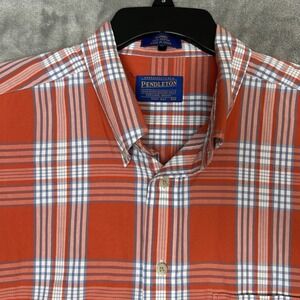 Pendleton Mens Orange Plaid Checked Button Down Short Sleeve Cotton Shirt  Sz XL
